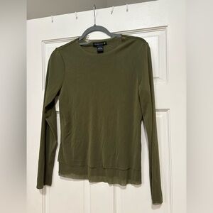 Babette Green Fitted Long Sleeve Crew Neck Tee